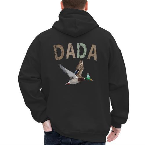 Dada Duck Hunting One Lucky Duck 1st Birthday Family Party Men's Hoodie Back Print - Father's Day Fun