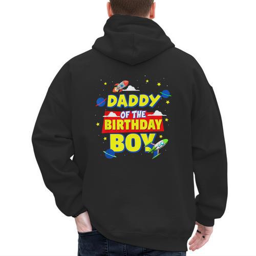 Daddy Of The Birthday Astronaut Boy Outer Space Theme Party Men's Hoodie Back Print - Father's Day Fun