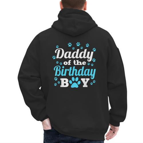 Daddy Of The Birthday Boy Dog Paw Bday Party Celebration Small Men's Hoodie Back Print - Father's Day Fun