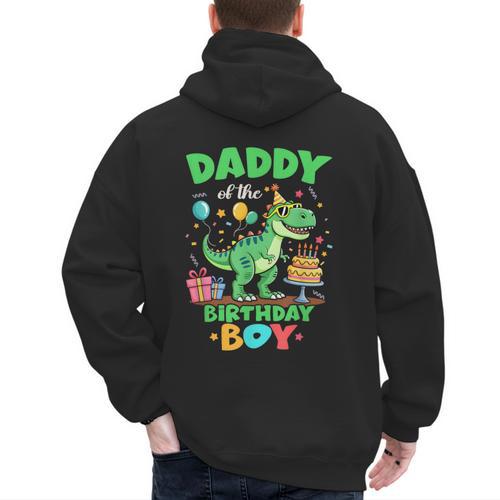 Daddy Of The Birthday Boy T Rex Dinosaur Family Party Men's Hoodie Back Print - Father's Day Fun