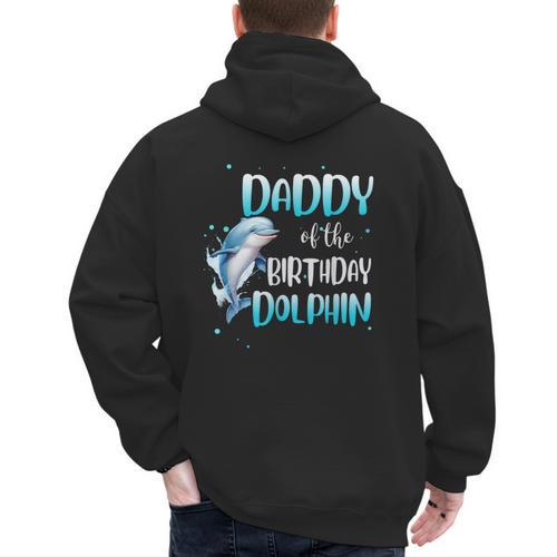 Daddy Of The Birthday Dolphin Family Matching Party Squad Men's Hoodie Back Print - Father's Day Fun