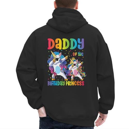 Daddy Of The Birthday Girl Dabbing Princess Unicorn Dad Men's Hoodie Back Print - Father's Day Fun
