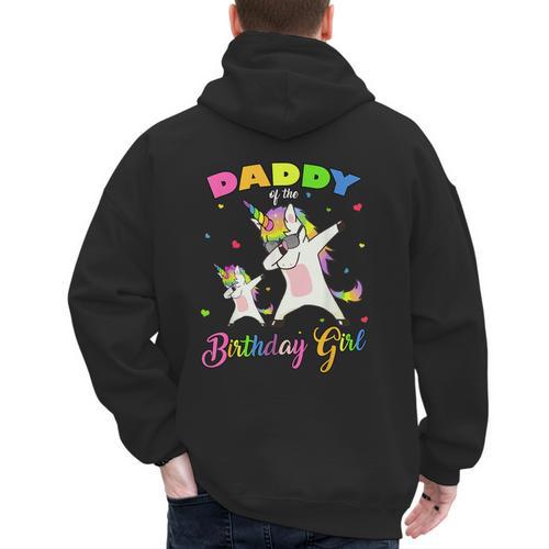 Daddy Of The Birthday Girl Dabbing Unicorn Princess And Dad Men's Hoodie Back Print - Father's Day Fun