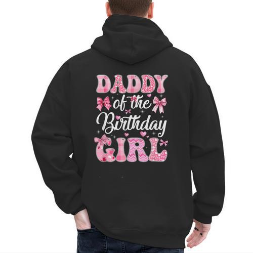Daddy Of The Birthday Girl Family Pink Coquette Bow Men's Hoodie Back Print - Father's Day Fun
