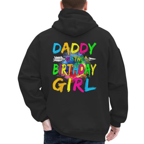 Daddy Of The Birthday Girl Retro 80's Party Men's Hoodie Back Print - Father's Day Fun