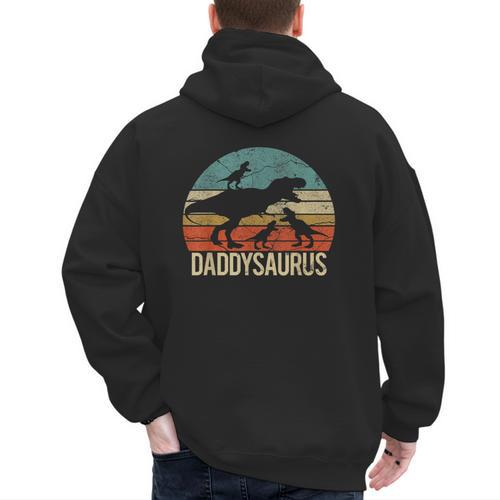Daddy Dinosaur Daddysaurus 3 Three Kids Xmas Men's Hoodie Back Print - Father's Day Fun