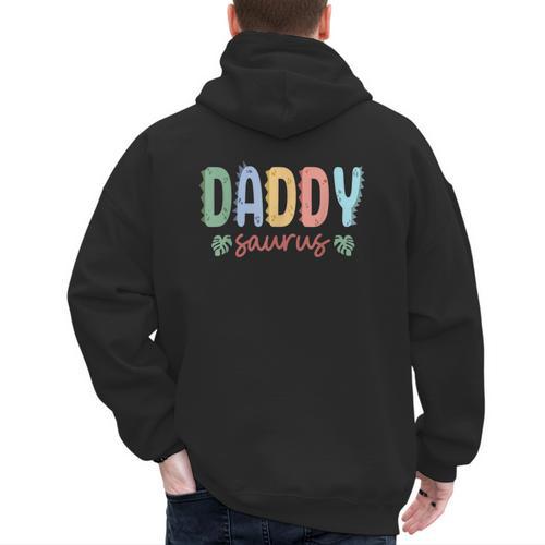 Daddy Saurus Dad Dinosaur Three Rex Birthday Boy Girl Family Men's Hoodie Back Print - Father's Day Fun