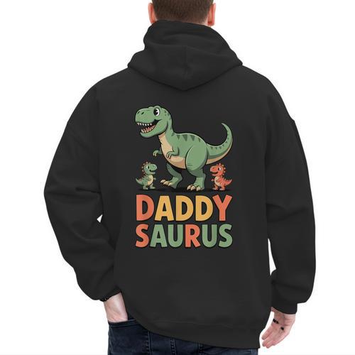 Daddy Saurus Dinosaur Dad Of Two Kids Dino Family Men's Hoodie Back Print - Father's Day Fun
