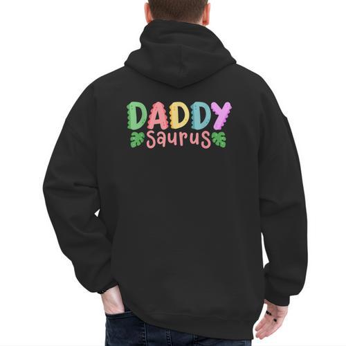 Daddy Saurus Kids Dinosaur Birthday Party Family Matching Men's Hoodie Back Print - Father's Day Fun