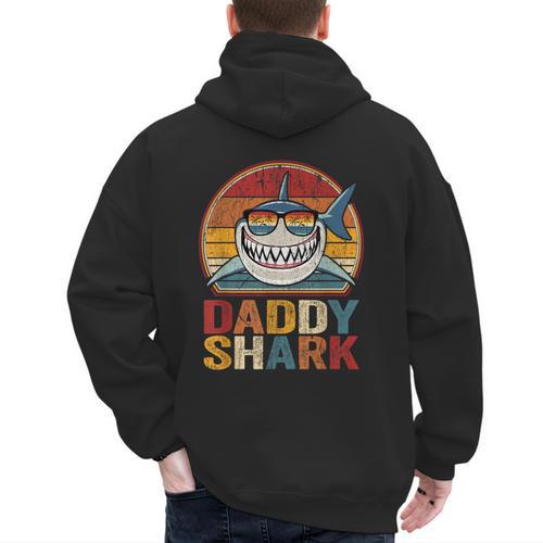 Daddy Shark Retro Shark Shirt Pajamas For Dad Dad Men's Hoodie Back Print - Father's Day Fun