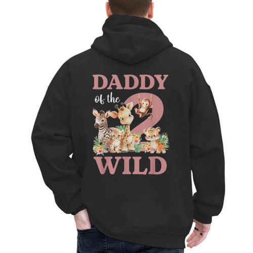 Daddy Of The Two Wild Zoo 2nd Birthday Safari Jungle Animal Men's Hoodie Back Print - Father's Day Fun