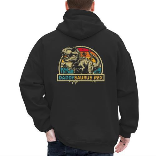 Daddysaurus Rex Dinosaur Daddy Saurus Rex Family Matching Men's Hoodie Back Print - Father's Day Fun