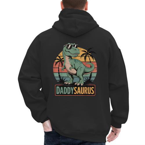 Daddysaurus T Rex Dinosaur Daddy Saurus Family Matching Dad Men's Hoodie Back Print - Father's Day Fun