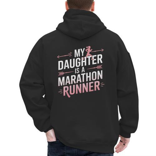 My Daughter Is A Marathon Runner Proud Mom & Dad Men's Hoodie Back Print - Father's Day Fun