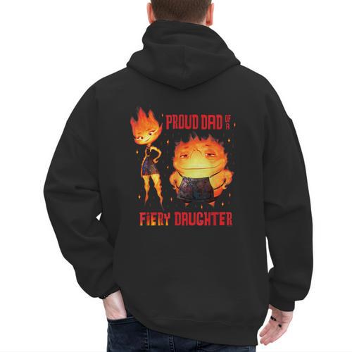 Disney And Pixar’s Elemental Proud Dad Of a Fiery Daughter Men's Hoodie Back Print - Father's Day Fun