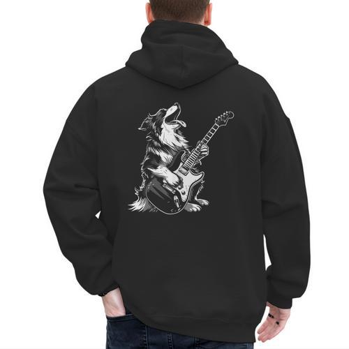 Dog Guitarist Guitar Australian Shepherd Dad Mom Men's Hoodie Back Print - Father's Day Fun