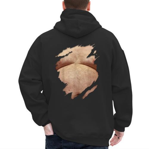 Fat Hairy Guy Big Stomach & Man Boobs Fat Dad BOD Men's Hoodie Back Print - Father's Day Fun