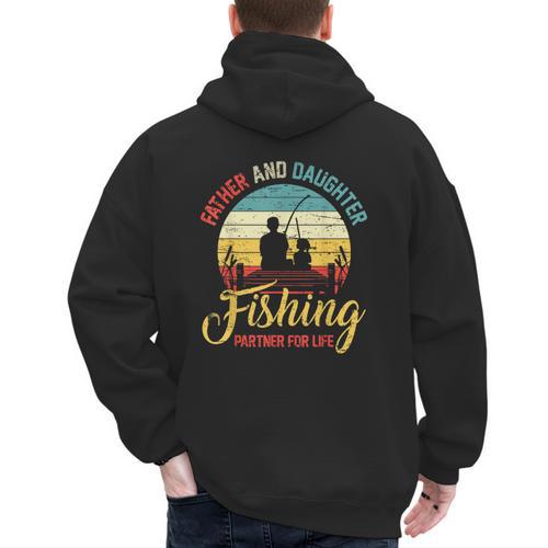 Father Daughter Fishing Partner For Life Retro Matching Dad Men's Hoodie Back Print - Father's Day Fun