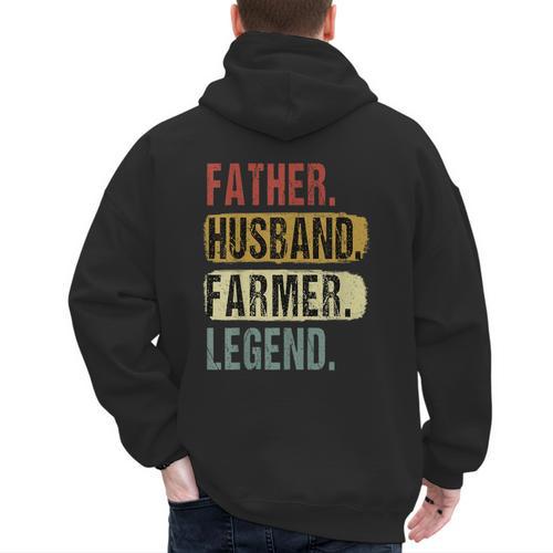 Father Husband Farmer Legend Vintage Dad Father's Day Men's Hoodie Back Print - Father's Day Fun