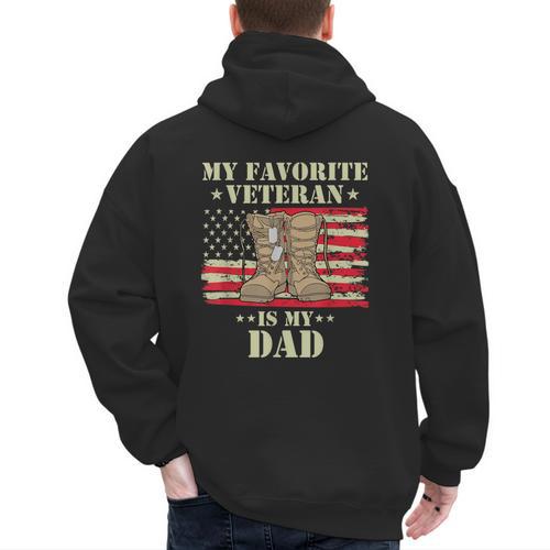 Father Veterans Day My Favorite Veteran Is My Dad Proud Kids Men's Hoodie Back Print - Father's Day Fun