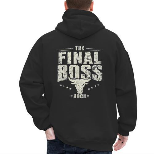 The Final Boss Vintage Rock Bull Fun Tee For Strong Dads Men's Hoodie Back Print - Father's Day Fun