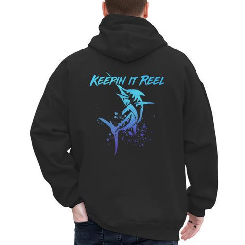 Fishing Keepin IT Reel Marlin Sport Fishermen Men Dad Men's Hoodie Back Print - Father's Day Fun