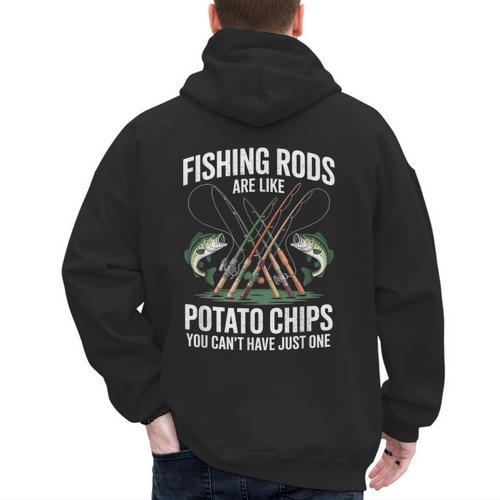Fishing Rods Are Like Potato Chips Dad Fisherman Men's Hoodie Back Print - Father's Day Fun