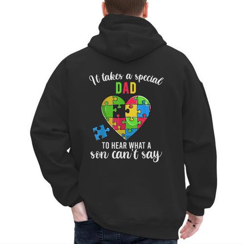 Fun Heart Puzzle Shirts Dad Autism Awareness Family Support Men's Hoodie Back Print - Father's Day Fun