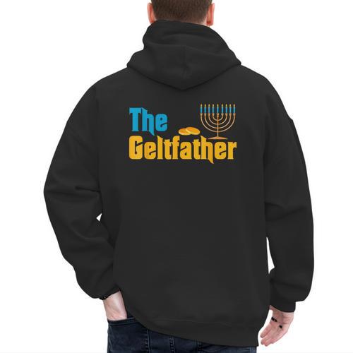 Gelt Father Hanukkah Menorah Jewish Dad Pajamas Men's Hoodie Back Print - Father's Day Fun