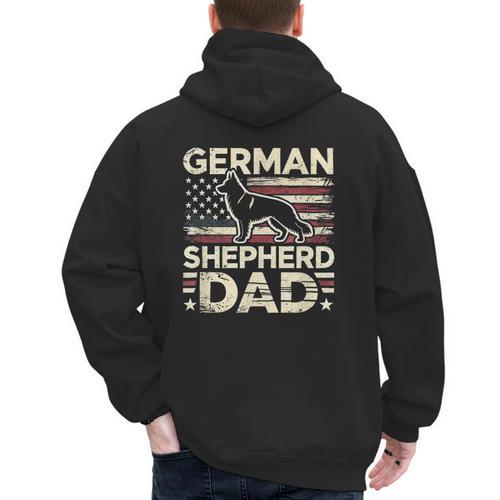 German Shepherd Dad Shirt American Flag German Shepherds Men's Hoodie Back Print - Father's Day Fun