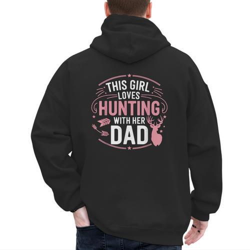 This Girl Loves Hunting With Her Dad Pink Deer Hunter Men's Hoodie Back Print - Father's Day Fun