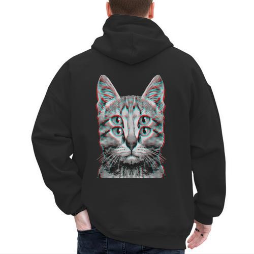 Glitch Weird Cat Kitten Optical Illusion Cat Mom Dad Men's Hoodie Back Print - Father's Day Fun
