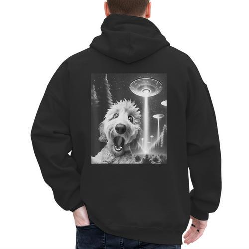 Goldendoodle Alien UFO Taking a Selfie Dog Mom Dad Men's Hoodie Back Print - Father's Day Fun
