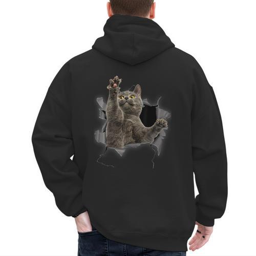 Grey Cat Torn Cloth Cat Dad Cat Mom Cat Lover Men's Hoodie Back Print - Father's Day Fun