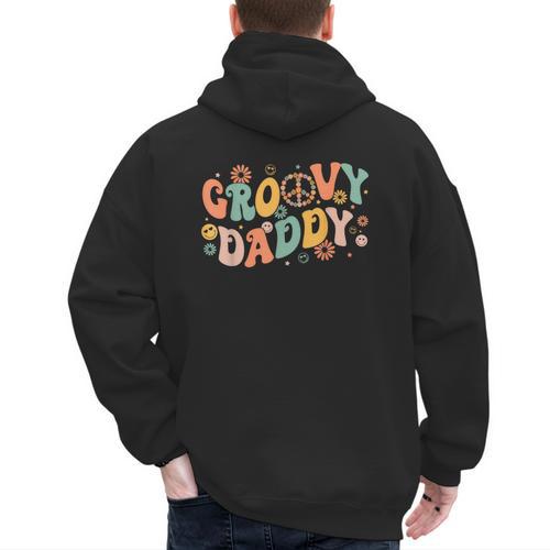 Groovy Daddy Birthday Party Peace Sign Dad 60s 70s Hippie Men's Hoodie Back Print - Father's Day Fun