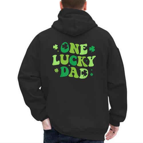 Groovy St Patrick's Day Apparel One Lucky Dad Shirt Small Modern Groovy St Patrick's Day Shirt Men's Hoodie Back Print - Father's Day Fun