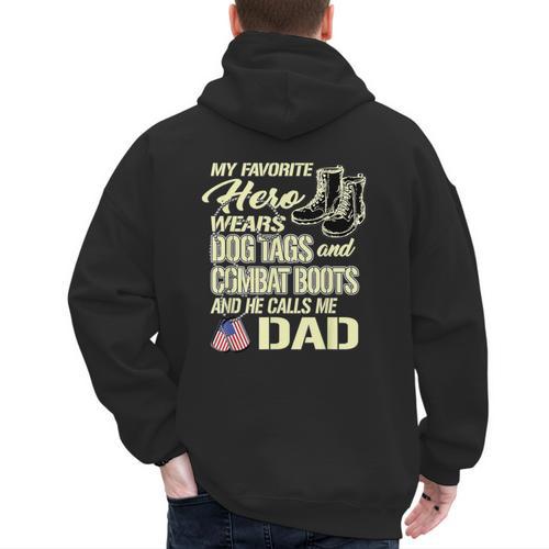 Hero Wears Dog Tags Combat Boots Proud Army Dad Father Men's Hoodie Back Print - Father's Day Fun