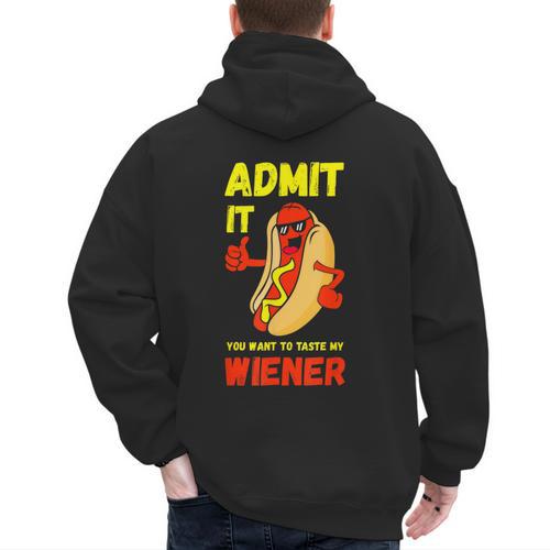 Hilarious Hot Dog Dad Joke Text Pun Dirty Joke -Barbecue Men's Hoodie Back Print - Father's Day Fun