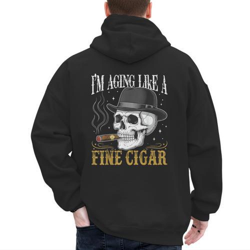 I'm Aging Like a Fine Cigar Skull Dad Retro Adult Men's Hoodie Back Print - Father's Day Fun