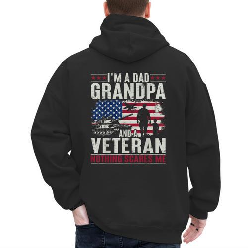 I'm A Dad Grandpa And Veteran Retro Papa Grandpa Men's Hoodie Back Print - Father's Day Fun