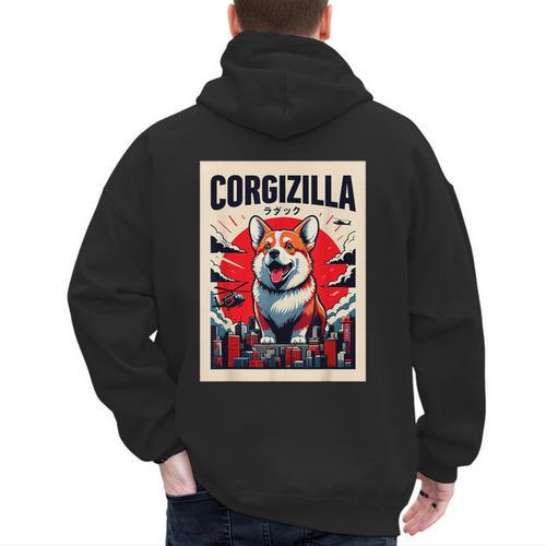 Japanese Art Corgi Dog Mom Dad Men's Hoodie Back Print - Father's Day Fun