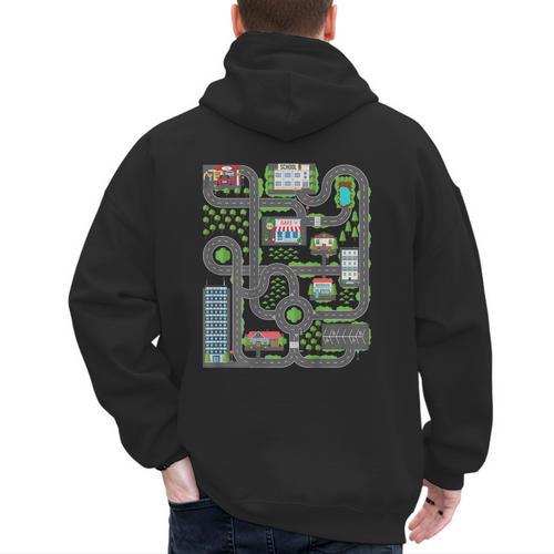 Kid Play Cars On Dad Back Race Track Mat Fathers Day Men's Hoodie Back Print - Father's Day Fun