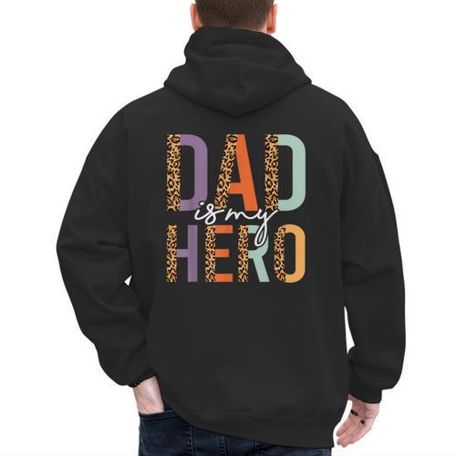 Kids Fathers Day Shirt For Son Daughter My Dad Is My Hero Men's Hoodie Back Print - Father's Day Fun