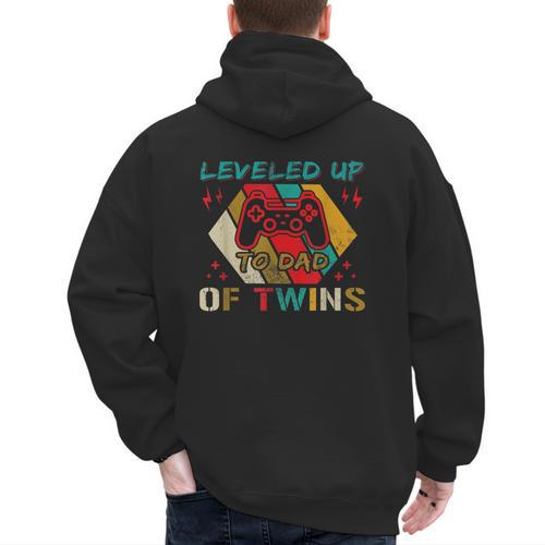 Leveled Up To Dad Of Twins Video Gamer Gaming Men's Hoodie Back Print - Father's Day Fun