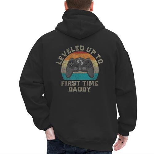 I Leveled Up To First Time Daddy Soon To Be Dad Men's Hoodie Back Print - Father's Day Fun