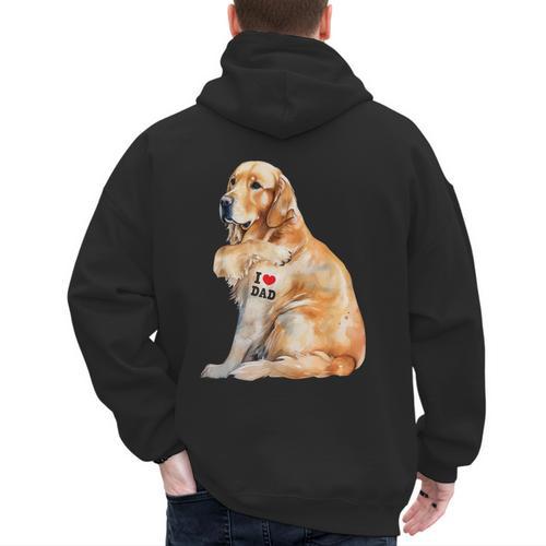 I Love Dad Patriotic Golden Retriever Canine Dog Lover Men's Hoodie Back Print - Father's Day Fun