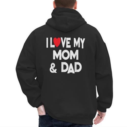 I Love My Mom & Dad Celebrate Family Mother Father Men's Hoodie Back Print - Father's Day Fun