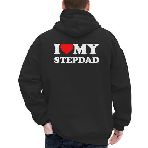 I Love My Step-Dad Heart Family Grandpa StepDad Bonus Dad Men's Hoodie Back Print - Father's Day Fun