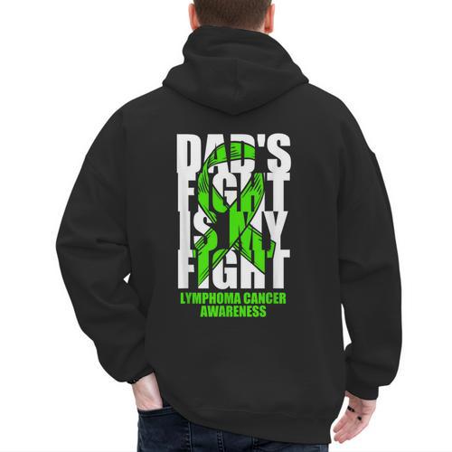 Lymphoma Cancer Awareness Lime Green Ribbon Dad's Fight Men's Hoodie Back Print - Father's Day Fun