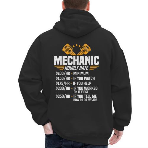 Mechanic Men Dad Hourly Rate Car Auto Garage Mechanic Men's Hoodie Back Print - Father's Day Fun